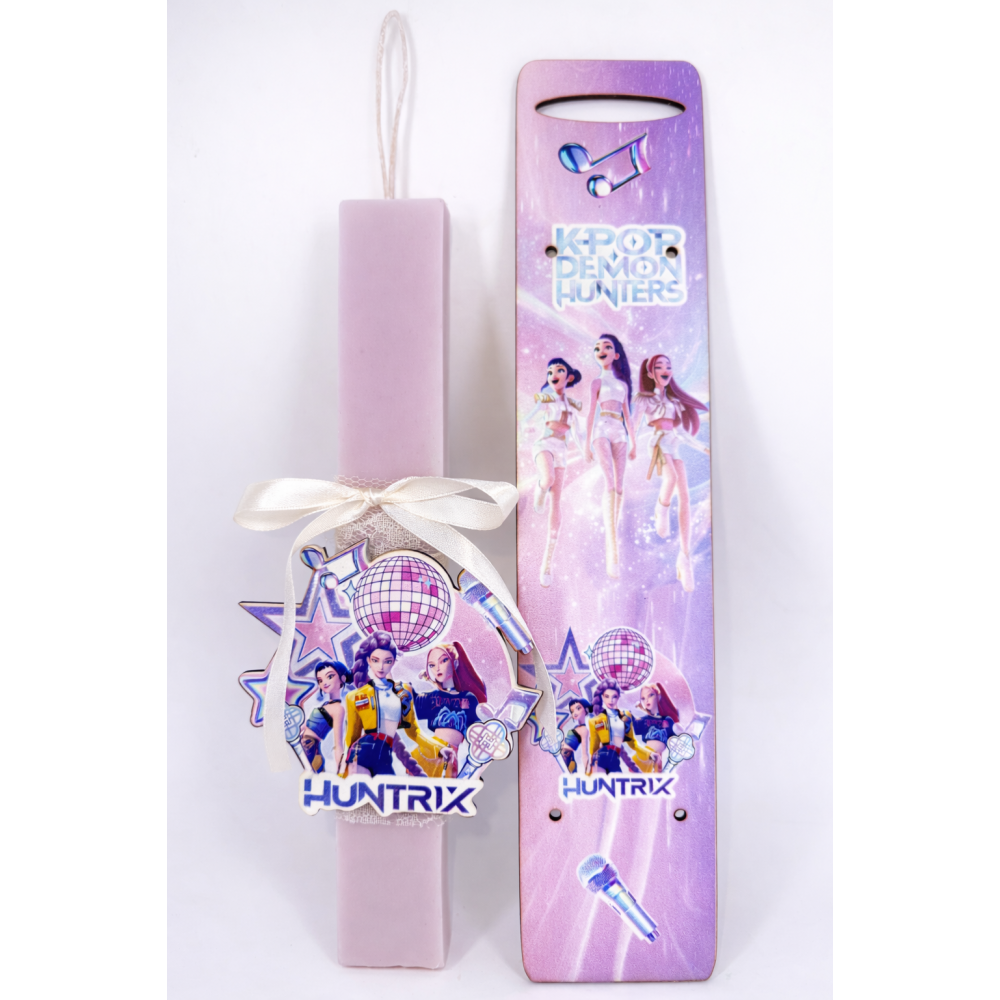 Huntrix – K-Pop Demon Hunters Easter Candle with Wooden Back Panel -  | Candlespap.gr