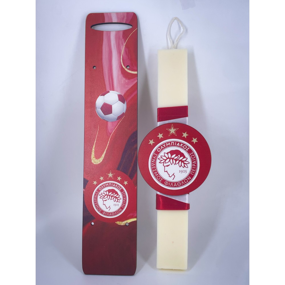 Olympiacos Easter Candle with 5 Stars and Back - Easter Candles  | Candlespap.gr
