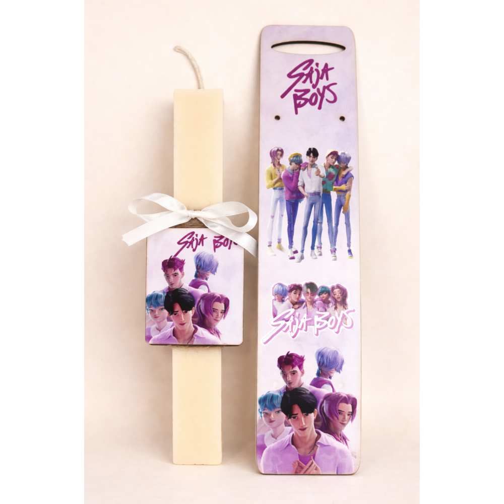 Saja Boys Easter Candle with Printed Wooden Back Panel  -  | Candlespap.gr