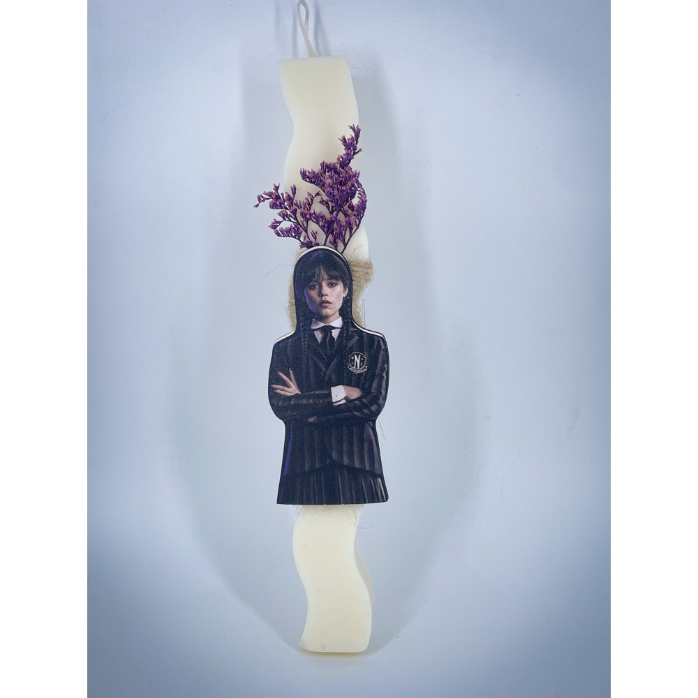 Wednesday Addams Easter candle – handmade scented candle from plant-based soy wax - Easter Candles | Candlespap.gr